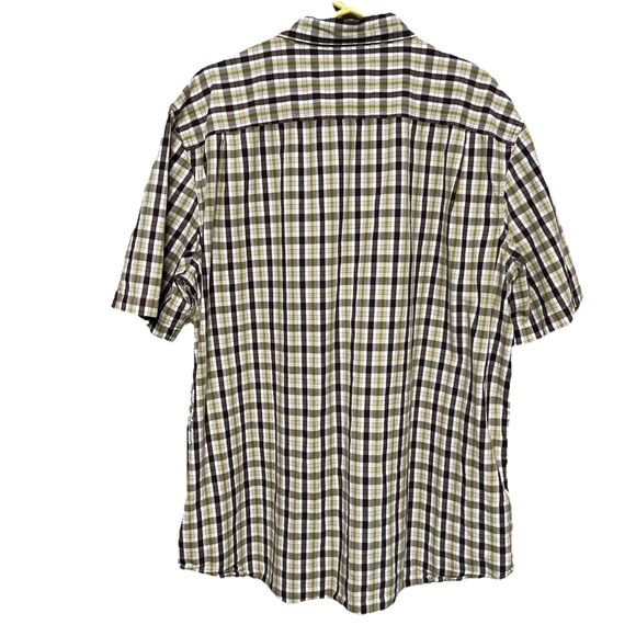 Carhartt Men Size 3XLT Shirt Button Down Top Brown Checkered Plaid Short Sleeve - Picture 2 of 5
